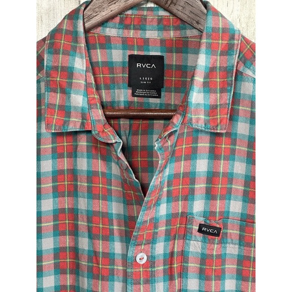 RVCA Other - RVCA Men's That'll Do Stretch Slim-Fit Short Sleeve Button Up Shirt Red Plaid L